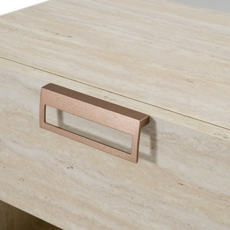 VIG Furniture Lago Modern Faux Travertine Nightstand With Soft-Close Drawer, Rose Copper Handle, Durable Laminate VGAC-LAGO-NS