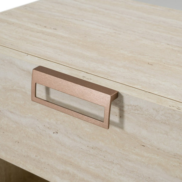 VIG Furniture Lago Modern Faux Travertine Nightstand With Soft-Close Drawer, Rose Copper Handle, Durable Laminate VGAC-LAGO-NS