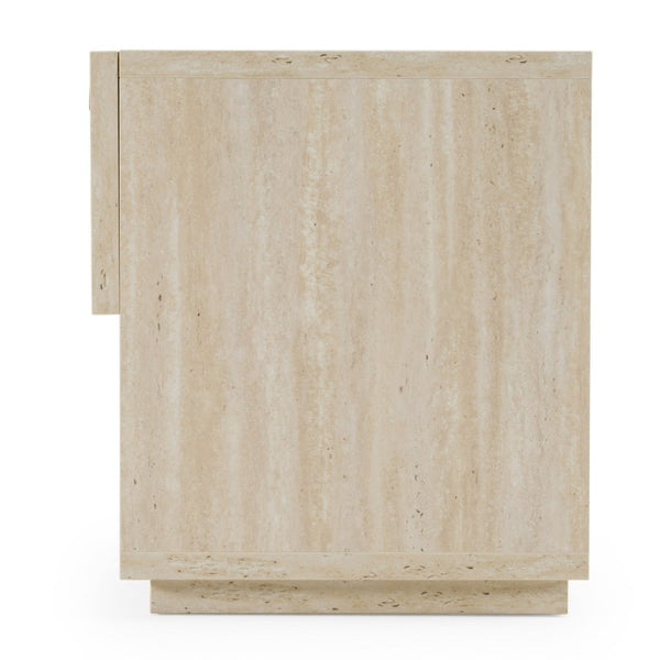 VIG Furniture Lago Modern Faux Travertine Nightstand With Soft-Close Drawer, Rose Copper Handle, Durable Laminate VGAC-LAGO-NS