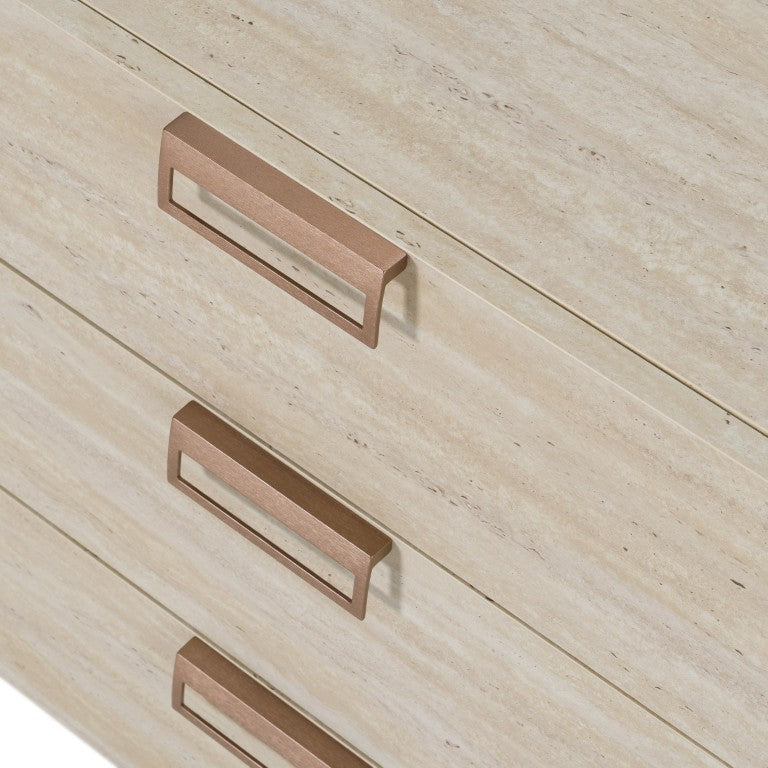 VIG Furniture Lago Faux Travertine Dresser With 6 Soft-Close Drawers, Rose Copper Handles, Durable Modern Style VGAC-LAGO-DRS