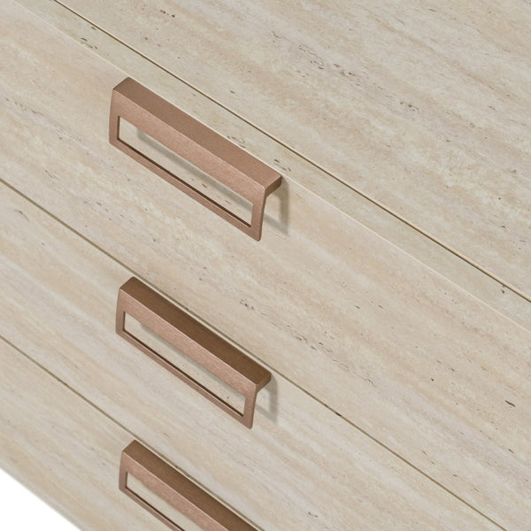 VIG Furniture Lago Faux Travertine Dresser With 6 Soft-Close Drawers, Rose Copper Handles, Durable Modern Style VGAC-LAGO-DRS