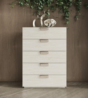 VIG Furniture Lago Faux Travertine Chest Of Drawers With Rose Copper Handles, 5-Drawer Vertical Storage, 36"W X50"H VGAC-LAGO-CST