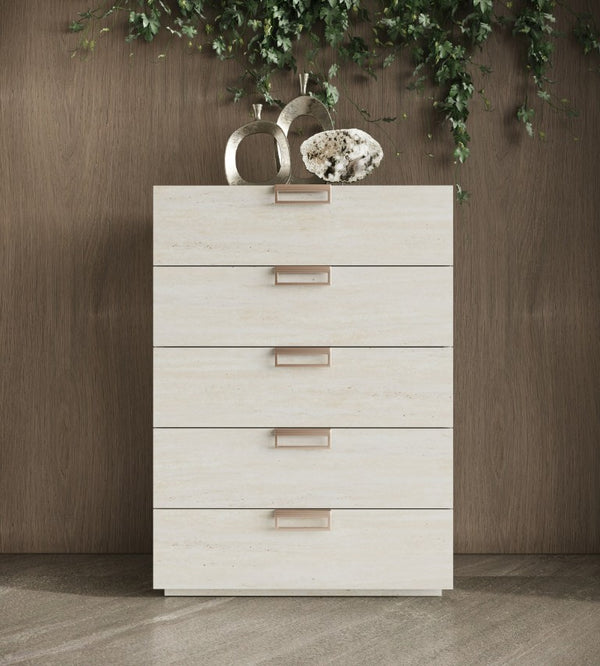VIG Furniture Lago Faux Travertine Chest Of Drawers With Rose Copper Handles, 5-Drawer Vertical Storage, 36"W X50"H VGAC-LAGO-CST