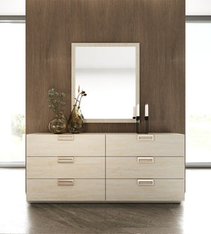 VIG Furniture Lago Faux Travertine Dresser With 6 Soft-Close Drawers, Rose Copper Handles, Durable Modern Style VGAC-LAGO-DRS