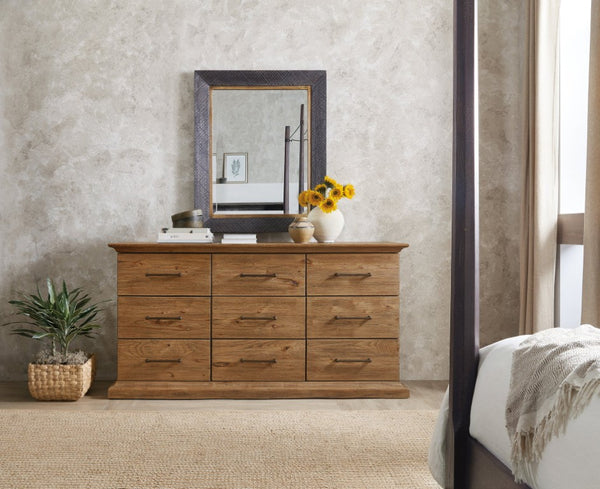 Hooker Furniture Big Sky Nine Drawer Dresser With Pecky Hickory Veneers, Vintage Natural Finish, Cedar-Lined Drawers 6700-90202-80