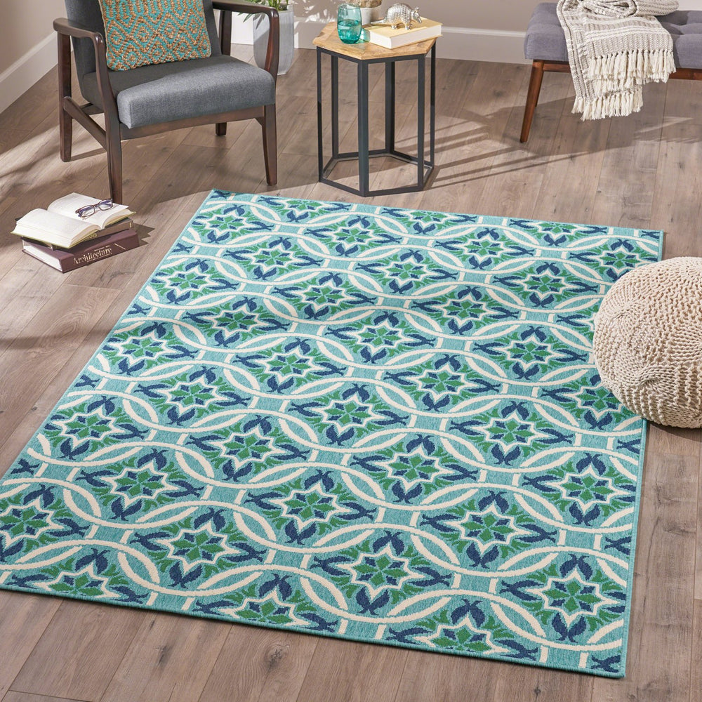English Elm Christopher Knight Home® - MERIDIAN Blue Polypropylene Rug 5'3" x 7'6" Machine Woven Loop Pile Durable Indoor Rectangular Mat 64166.00