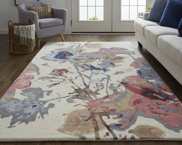 Feizy Rugs Dfy8865f Dafney Hand-tufted Floral & Botanical Rug - Whimsical Watercolor Design In Vivid Colors For Elegance Blue,Pink,Gray Viscose,Wool Dfy8865fblumltp00