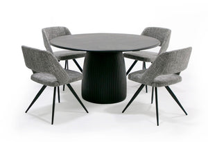 VIG Furniture Lander Black Oak Round Dining Table — Mid‑Century Tambour Pedestal, Durable Veneer, Seats 4–6 VGDW-J3630-1-BLK