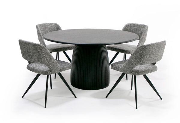 VIG Furniture Lander Black Oak Round Dining Table — Mid‑Century Tambour Pedestal, Durable Veneer, Seats 4–6 VGDW-J3630-1-BLK