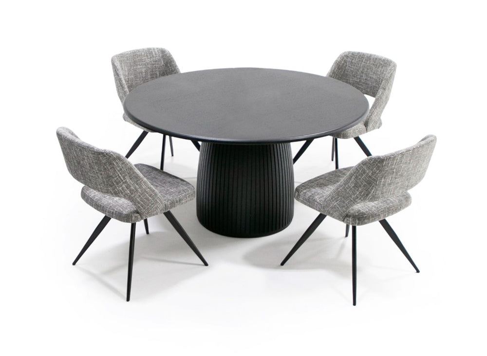 VIG Furniture Lander Black Oak Round Dining Table — Mid‑Century Tambour Pedestal, Durable Veneer, Seats 4–6 VGDW-J3630-1-BLK