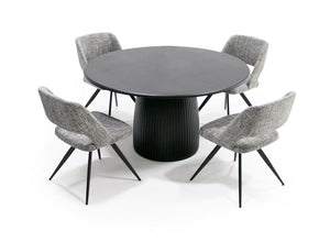 VIG Furniture Lander Black Oak Round Dining Table — Mid‑Century Tambour Pedestal, Durable Veneer, Seats 4–6 VGDW-J3630-1-BLK