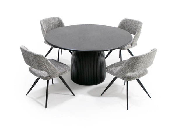 VIG Furniture Lander Black Oak Round Dining Table — Mid‑Century Tambour Pedestal, Durable Veneer, Seats 4–6 VGDW-J3630-1-BLK