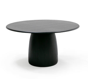 VIG Furniture Lander Black Oak Round Dining Table — Mid‑Century Tambour Pedestal, Durable Veneer, Seats 4–6 VGDW-J3630-1-BLK