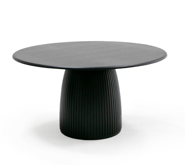 VIG Furniture Lander Black Oak Round Dining Table — Mid‑Century Tambour Pedestal, Durable Veneer, Seats 4–6 VGDW-J3630-1-BLK