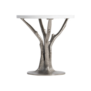 Bernhardt Bernhardt Cyprus Outdoor Side Table With Bone Grc Top & Faux‑Bois Shiny Nickel Base, Weather‑Resistant X05125