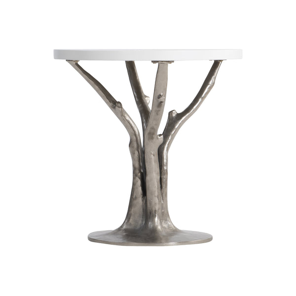 Bernhardt Bernhardt Cyprus Outdoor Side Table With Bone Grc Top & Faux‑Bois Shiny Nickel Base, Weather‑Resistant X05125
