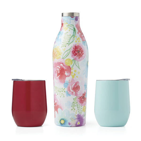 Lenox Cambridge Floral Wine Growler & Tumbler 3-Piece Set NO COLOR METAL E9192PCBWFDS