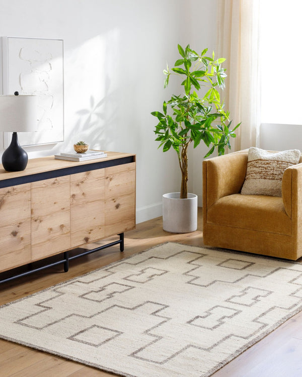 Livabliss Lanesra Handwoven Wool Accent Rug Artisan Crafted in India for Entryways and Bedside Ivory, Charcoal 2' x 3' LAR2301-23