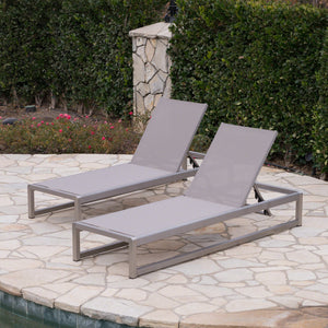 English Elm Christopher Knight Home® - Outdoor Chaise Lounge Set of 2 — Adjustable Aluminum Frame, Breathable Textilene Mesh Seating, Grey 77.5" 62397.00ECRMP2