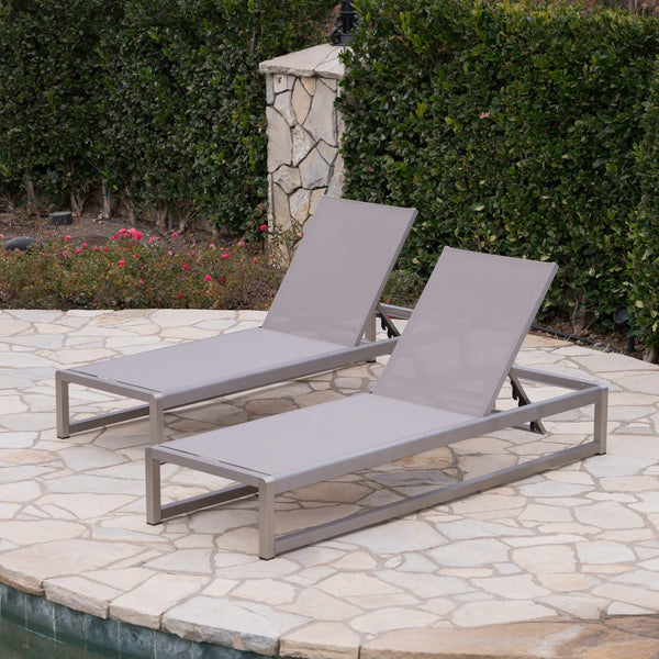 English Elm Christopher Knight Home® - Outdoor Chaise Lounge Set of 2 — Adjustable Aluminum Frame, Breathable Textilene Mesh Seating, Grey 77.5" 62397.00ECRMP2