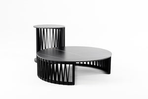 VIG Furniture Larimer Modern Nesting Round Coffee Table Set With Matte Black Ceramic Tops And Solid Wood Slat Base VGDW-J5925AB-GRN-CT