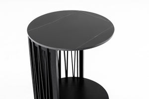 VIG Furniture Larimer Modern Nesting Round Coffee Table Set With Matte Black Ceramic Tops And Solid Wood Slat Base VGDW-J5925AB-GRN-CT