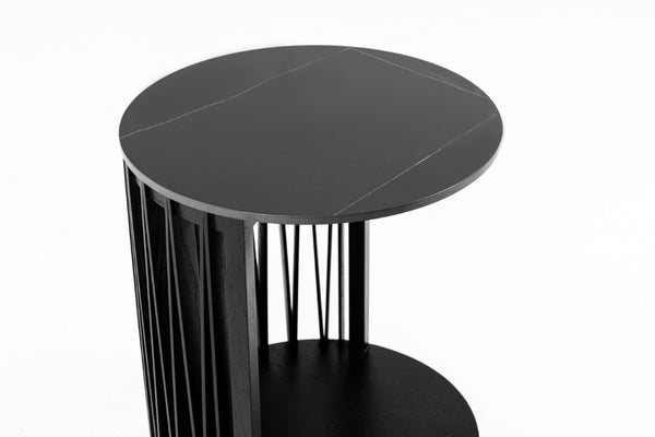 VIG Furniture Larimer Modern Nesting Round Coffee Table Set With Matte Black Ceramic Tops And Solid Wood Slat Base VGDW-J5925AB-GRN-CT