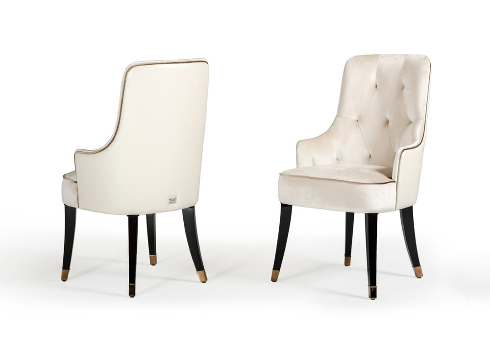VIG Furniture Larissa Cream Velvet Dining Chair With Diamond Tufting, Contrasting Panels & Gold-Capped Legs VGUNCC016-WHT