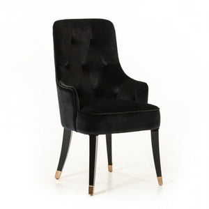 VIG Furniture Larissa Velvet Dining Chair In Black With Tufted Back, Solid Wood Frame & Rose Gold Leg Caps VGUNCC016-BLK-1