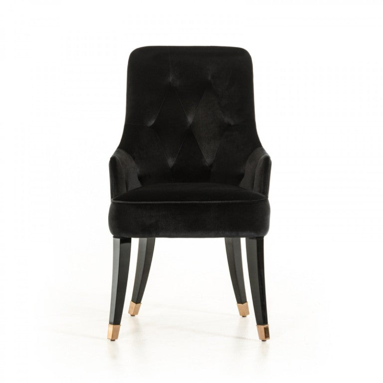 VIG Furniture Larissa Velvet Dining Chair In Black With Tufted Back, Solid Wood Frame & Rose Gold Leg Caps VGUNCC016-BLK-1