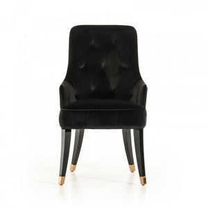 VIG Furniture Larissa Velvet Dining Chair In Black With Tufted Back, Solid Wood Frame & Rose Gold Leg Caps VGUNCC016-BLK-1