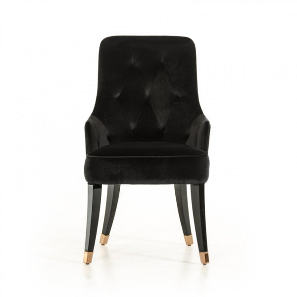 VIG Furniture Larissa Velvet Dining Chair In Black With Tufted Back, Solid Wood Frame & Rose Gold Leg Caps VGUNCC016-BLK-1