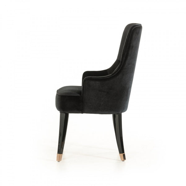 VIG Furniture Larissa Velvet Dining Chair In Black With Tufted Back, Solid Wood Frame & Rose Gold Leg Caps VGUNCC016-BLK-1