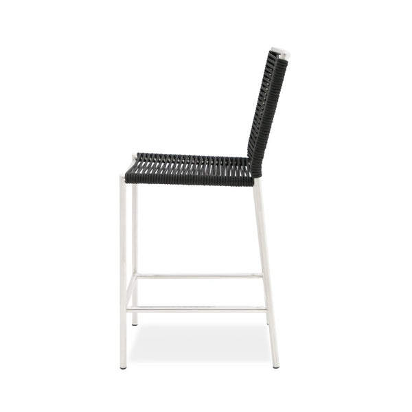 VIG Furniture Lathrop Modern Outdoor Counter Stool — Black Bungee Sling, Stainless 304 Frame, Weather-Resistant Design VGGR911939