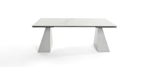 VIG Furniture Latrobe 79–118" Extendable Ceramic Marble-Look Dining Table With Quartz-Finish Base, Modern Glam Comfort VGYFDT8765-5C-WHT-DT