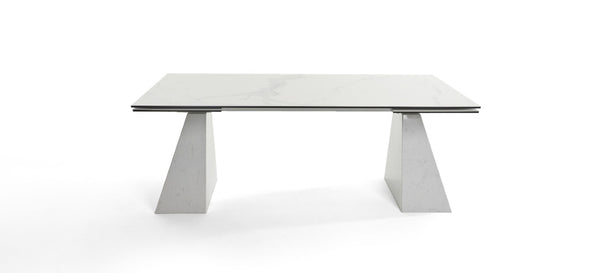 VIG Furniture Latrobe 79–118" Extendable Ceramic Marble-Look Dining Table With Quartz-Finish Base, Modern Glam Comfort VGYFDT8765-5C-WHT-DT