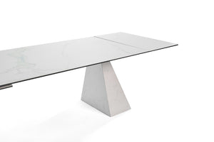 VIG Furniture Latrobe 79–118" Extendable Ceramic Marble-Look Dining Table With Quartz-Finish Base, Modern Glam Comfort VGYFDT8765-5C-WHT-DT