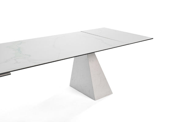 VIG Furniture Latrobe 79–118" Extendable Ceramic Marble-Look Dining Table With Quartz-Finish Base, Modern Glam Comfort VGYFDT8765-5C-WHT-DT