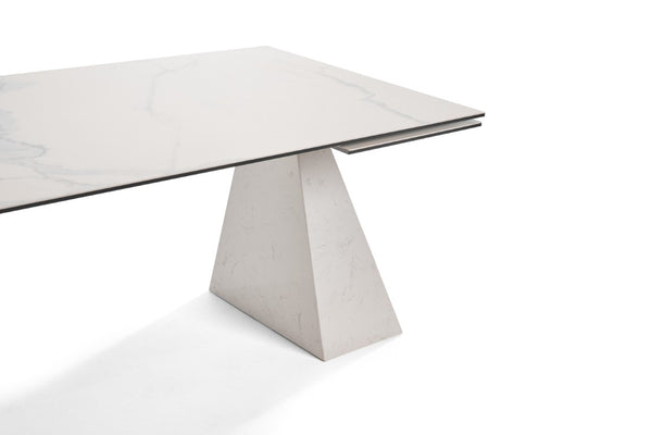 VIG Furniture Latrobe 79–118" Extendable Ceramic Marble-Look Dining Table With Quartz-Finish Base, Modern Glam Comfort VGYFDT8765-5C-WHT-DT