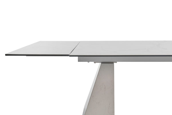 VIG Furniture Latrobe 79–118" Extendable Ceramic Marble-Look Dining Table With Quartz-Finish Base, Modern Glam Comfort VGYFDT8765-5C-WHT-DT