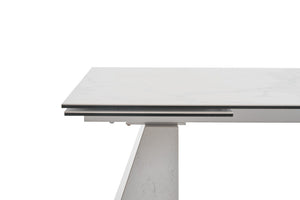 VIG Furniture Latrobe 79–118" Extendable Ceramic Marble-Look Dining Table With Quartz-Finish Base, Modern Glam Comfort VGYFDT8765-5C-WHT-DT