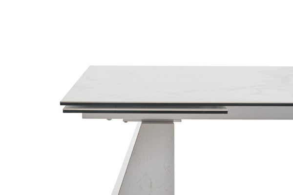 VIG Furniture Latrobe 79–118" Extendable Ceramic Marble-Look Dining Table With Quartz-Finish Base, Modern Glam Comfort VGYFDT8765-5C-WHT-DT