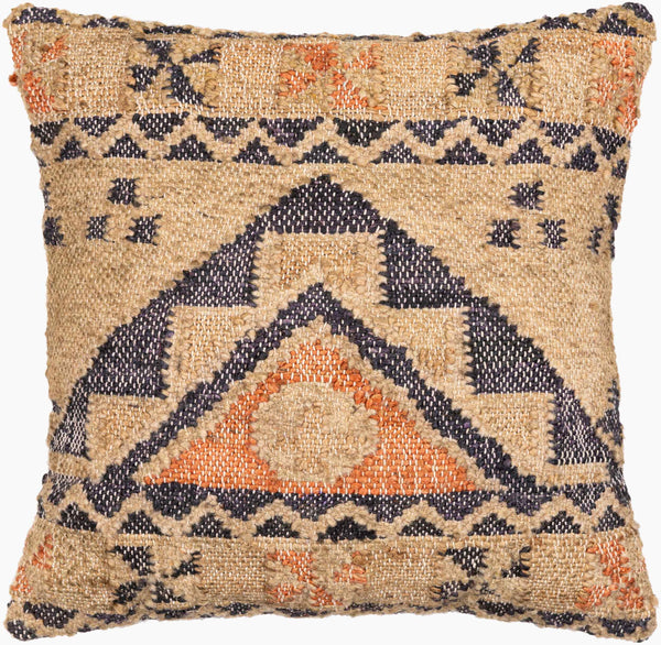 Surya Luanda 20" Square Accent Pillow Kit - Exotic Woven Design In Cotton, Wool & Jute For Stylish Decor Black Jute,Wool,Cotton,Cotton Lau003-2020d