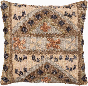 Surya Luanda 20" Square Accent Pillow Kit - Exotic Woven Design In Cotton, Wool & Jute For Stylish Decor Dark Brown Jute,Wool,Cotton,Cotton Lau004-2222p