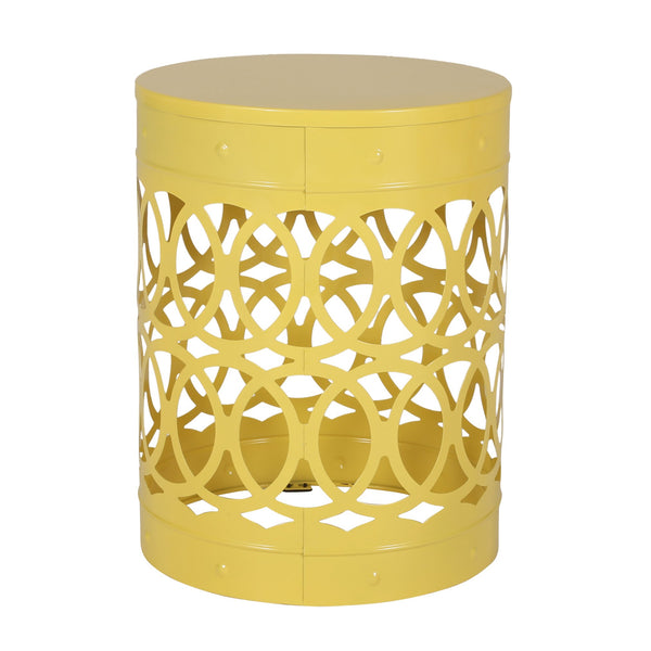 English Elm Outdoor Powder-coated Iron End Table with Geometric Cutout Design for Patio Lounging Yellow 73607.00YLW
