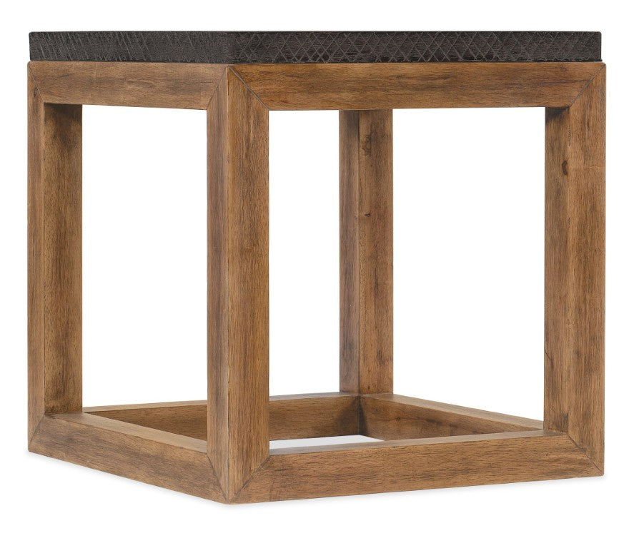 Hooker Furniture Big Sky End Table With Furrowed Bark Charcoal Top & Vintage Natural Hickory Base, Rustic Distressed Accent 6700-80116-99