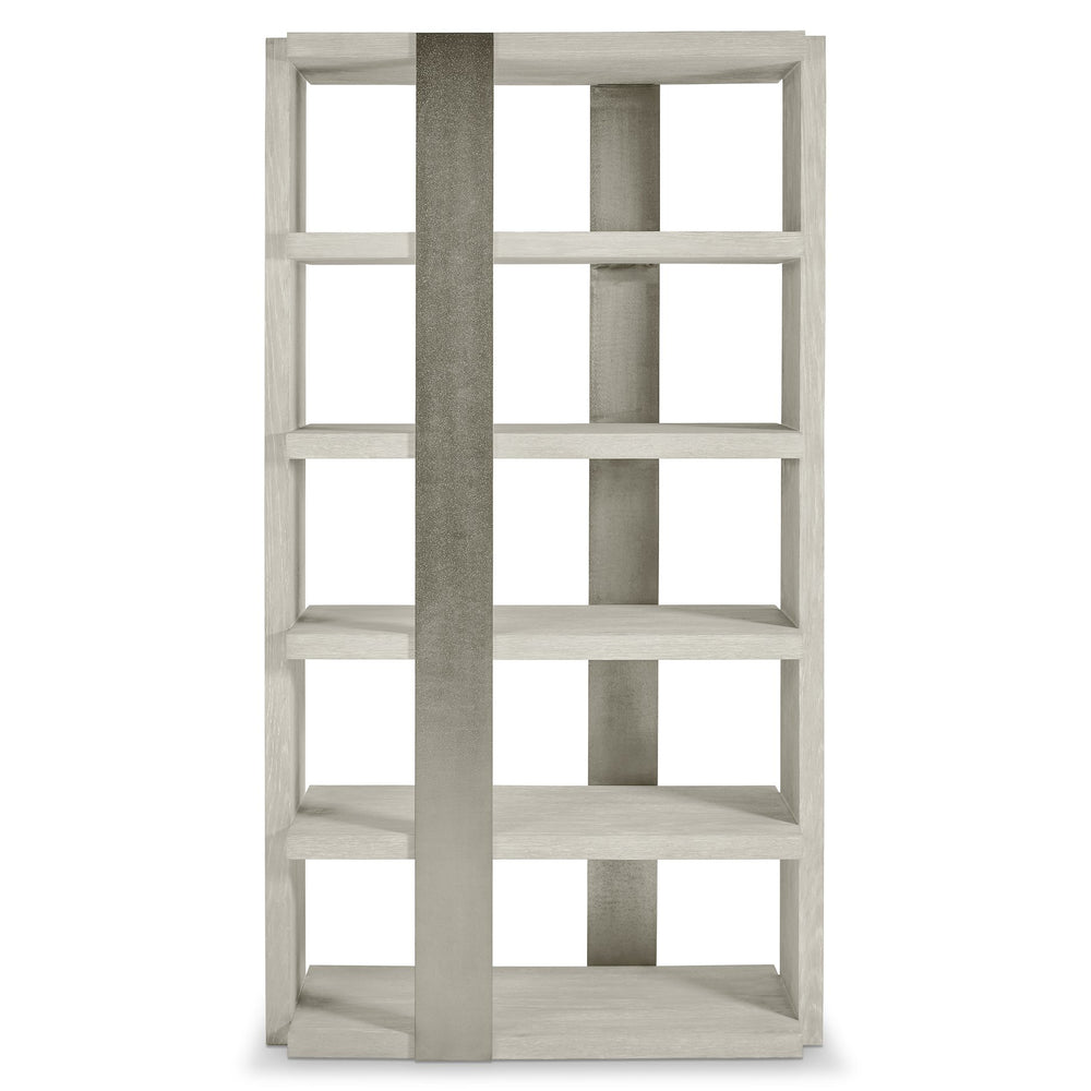 Bernhardt Bernhardt Tempo Etagere Open-Shelf Wire-Brushed Oak Shelving With Satin Nickel Band, Rustic Modern 346816