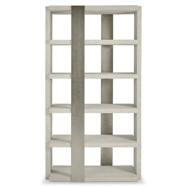 Bernhardt Bernhardt Tempo Etagere Open-Shelf Wire-Brushed Oak Shelving With Satin Nickel Band, Rustic Modern 346816