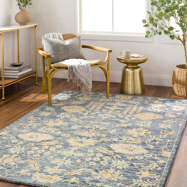 Surya Lazio 2'6" X 8' Handmade Wool Area Rug – Timeless Elegance, High/Low Texture, Perfect For Any Room Dark Blue Wool Laz2302-23