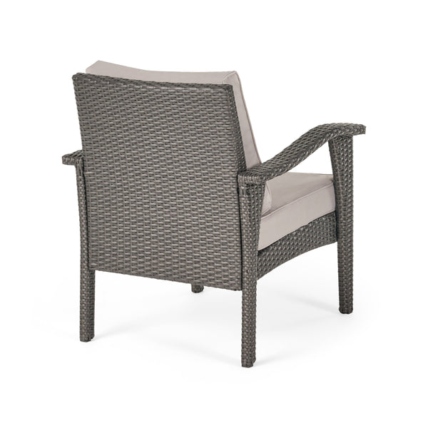English Elm Christopher Knight Home® - HONOLULU Woven Rattan Club Chair Set — Durable PE Rattan & Iron Frame, Waterproof Fabric, Cozy Seating Grey+Silver 52918.00GRYMP2